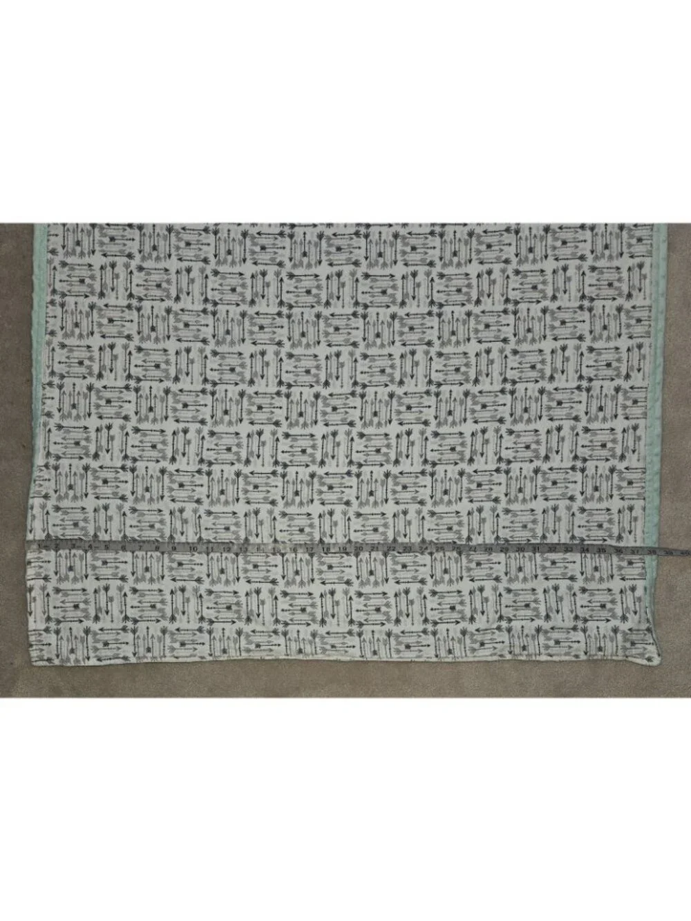 Handmade Baby Blanket White Gray Arrows Mint Green Fleece Minky Dots 38x40